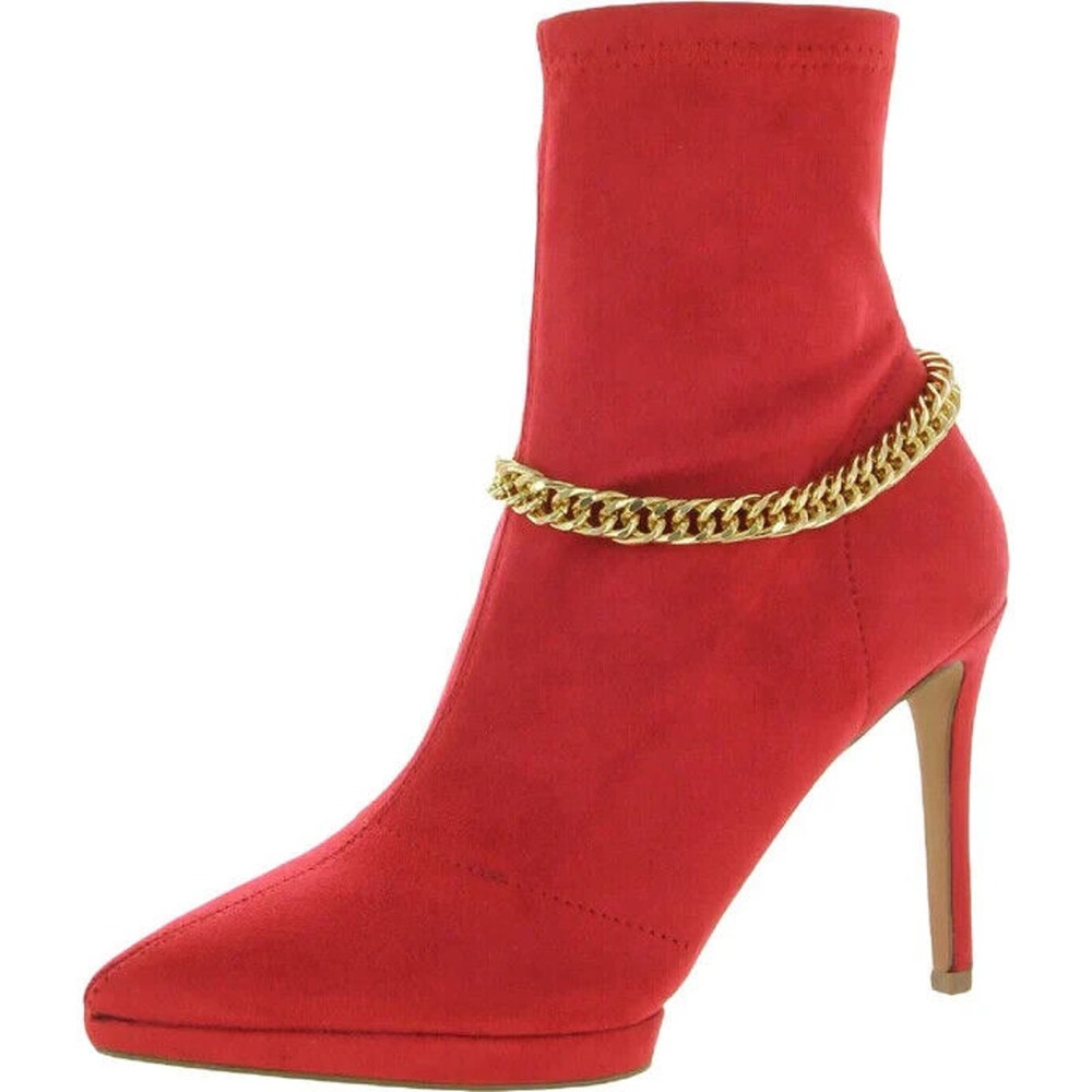 Jessica Simpson Valyn 4 Faux Suede Chain Stiletto Heeled Ankle Bootie Size 9 Red
